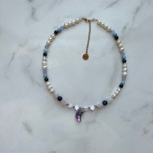galaxy • half crystal half beaded necklace