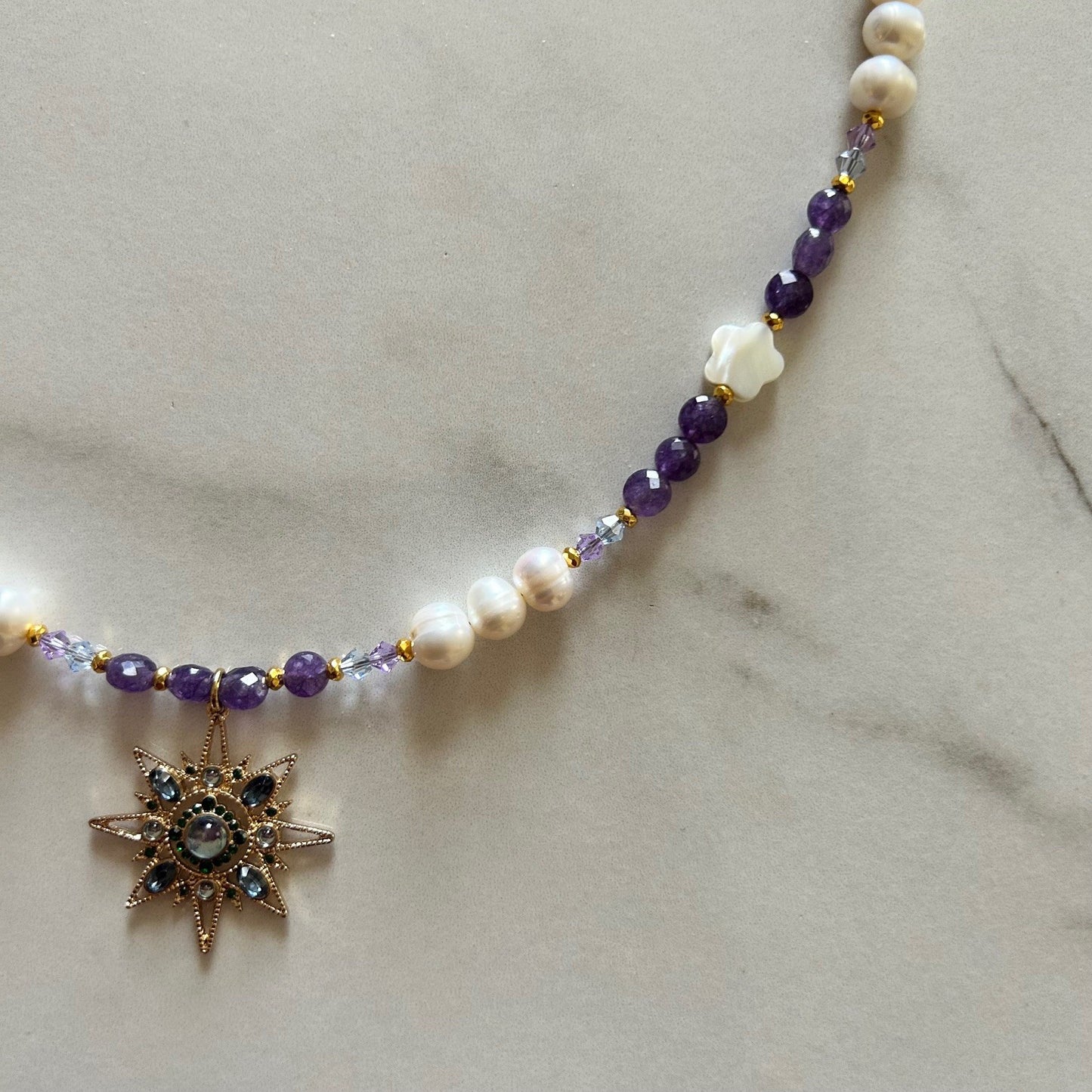 bejeweled • half beaded half pearl necklace