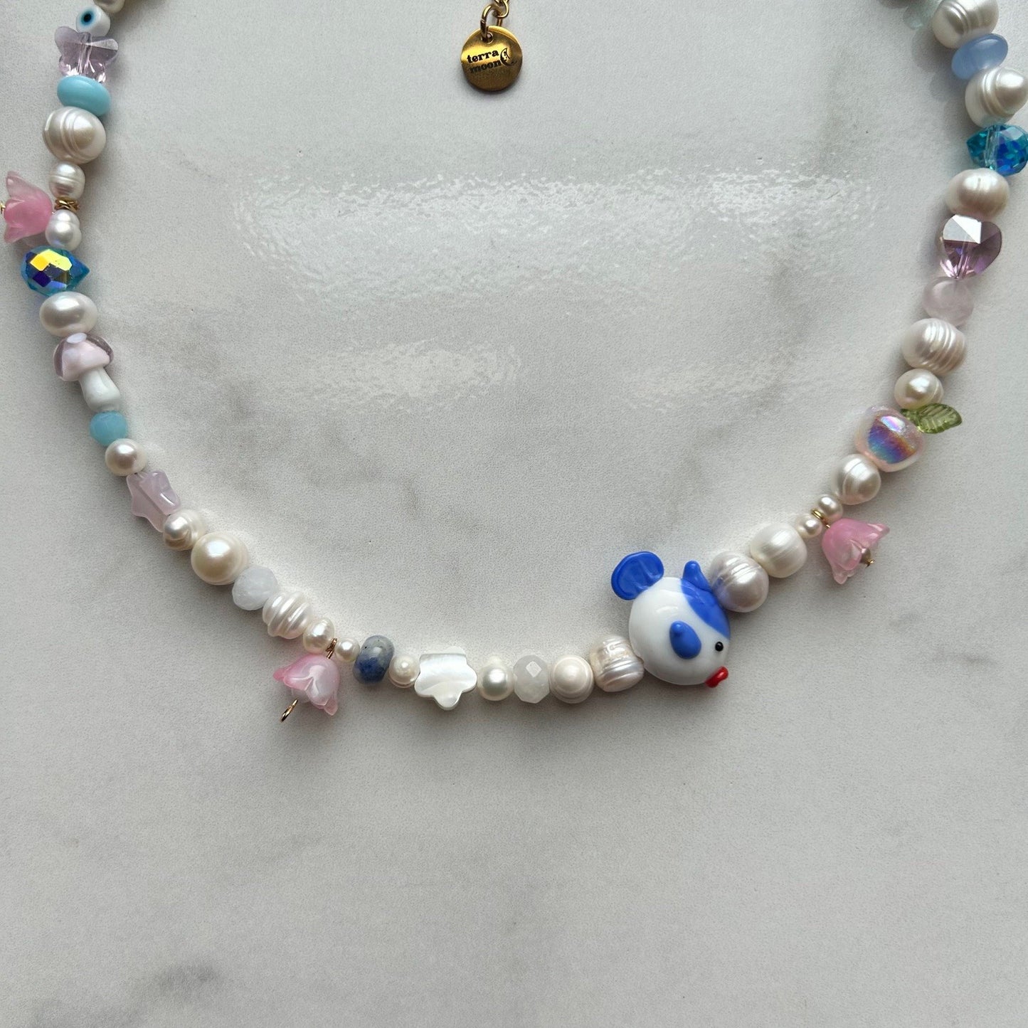 blueberry • half beaded half pearl necklace