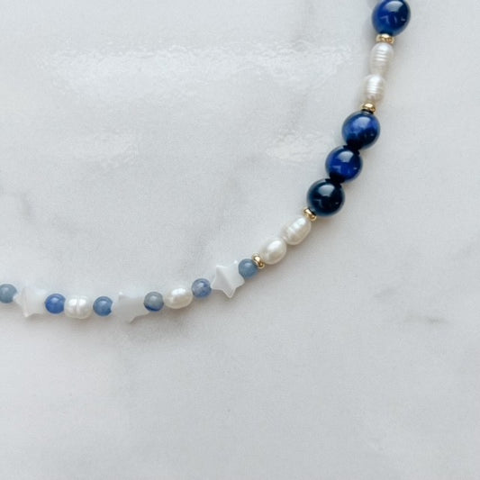 luna • half pearl half gemstone necklace