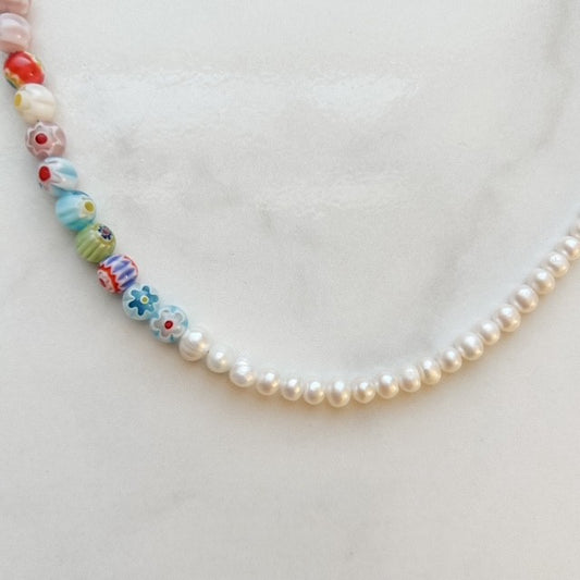 esther • half pearl half millefiore beads