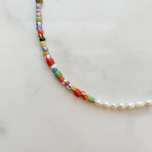 summer • half pearl half beaded necklace