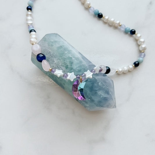 galaxy • half crystal half beaded necklace