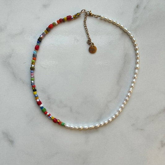 summer • half pearl half beaded necklace