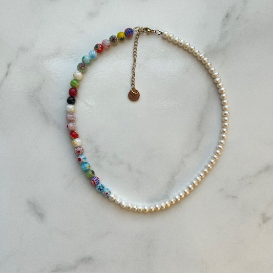 esther • half pearl half millefiore beads