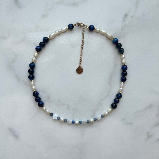 luna • half pearl half gemstone necklace