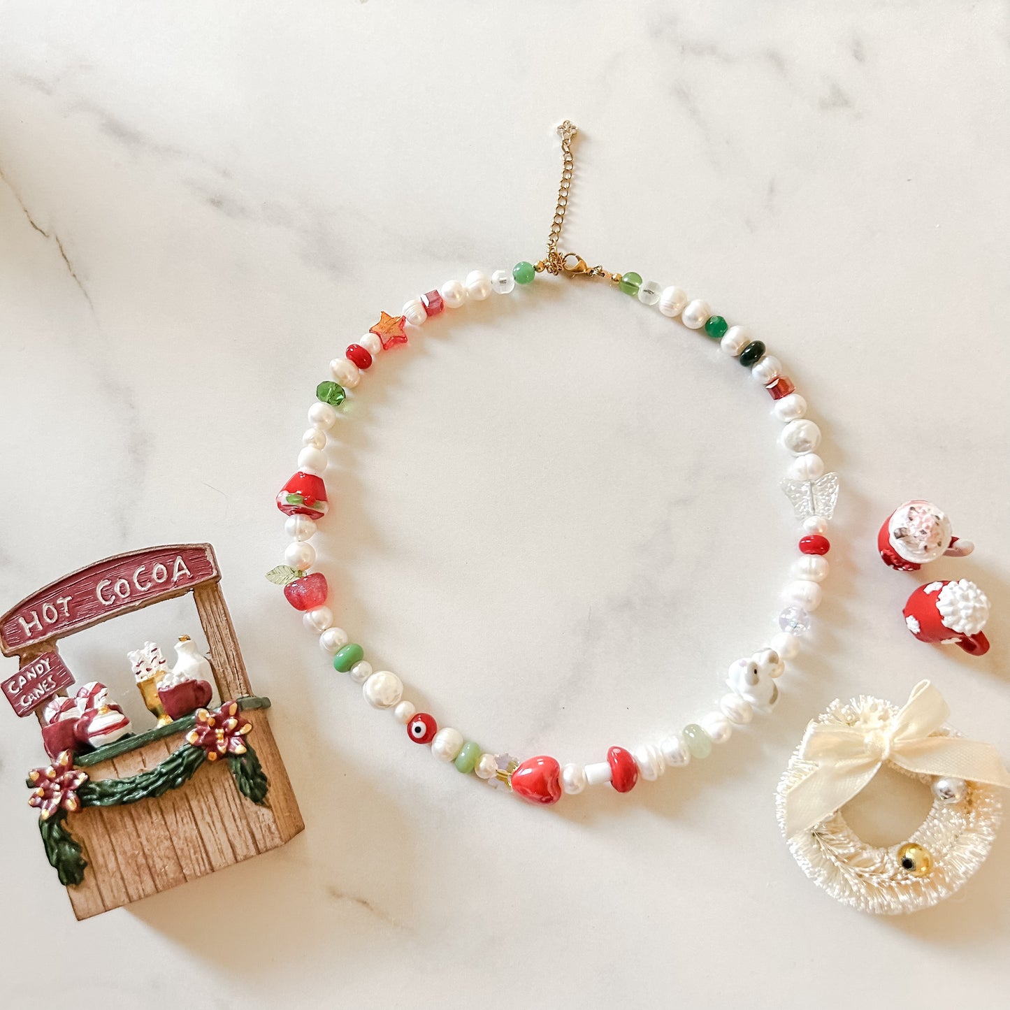 patch • half beaded half pearl necklace