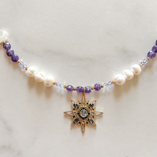 bejeweled • half beaded half pearl necklace