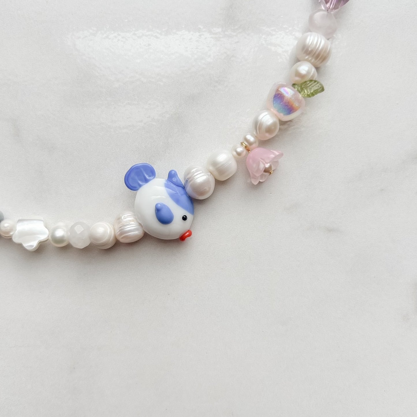 blueberry • half beaded half pearl necklace