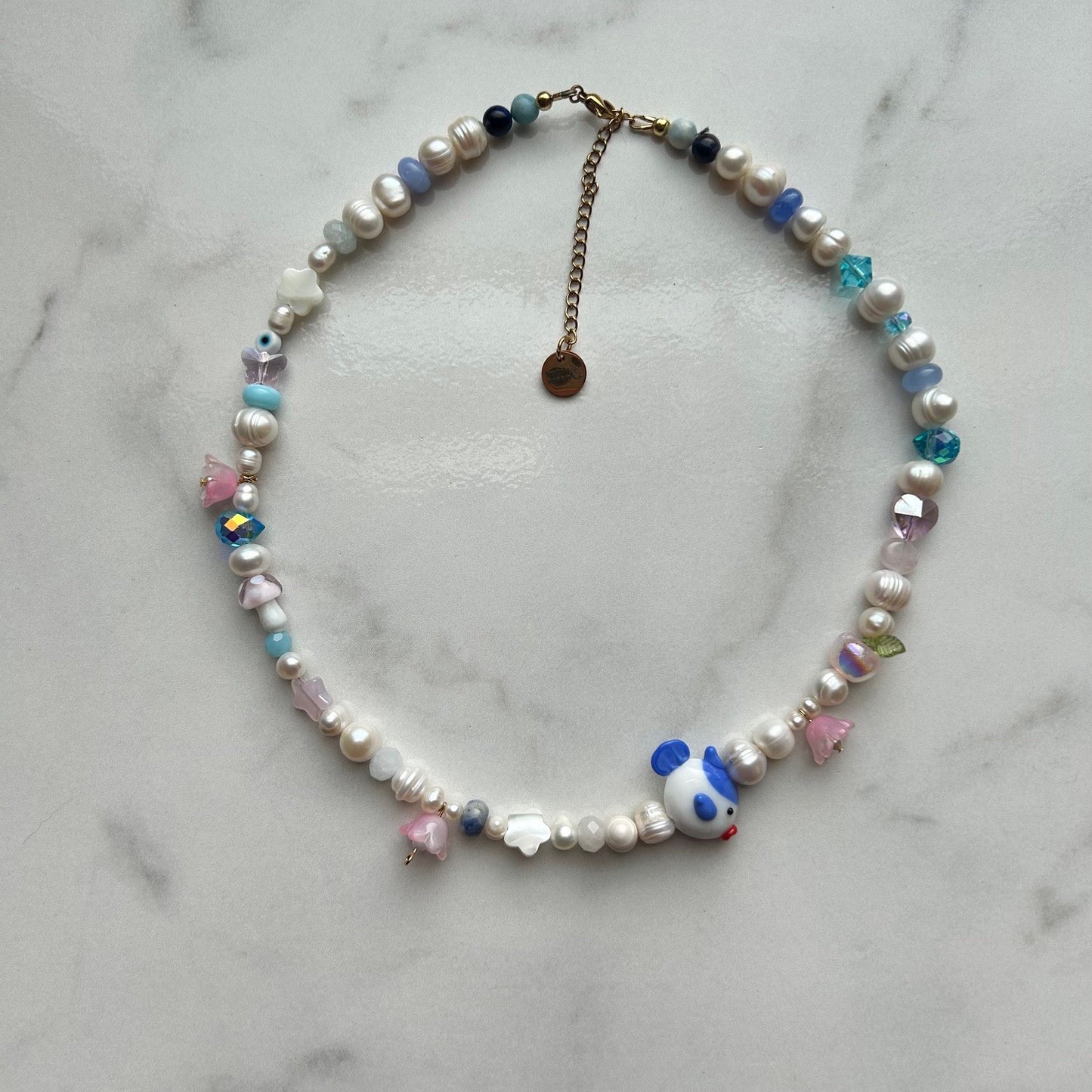 blueberry • half beaded half pearl necklace