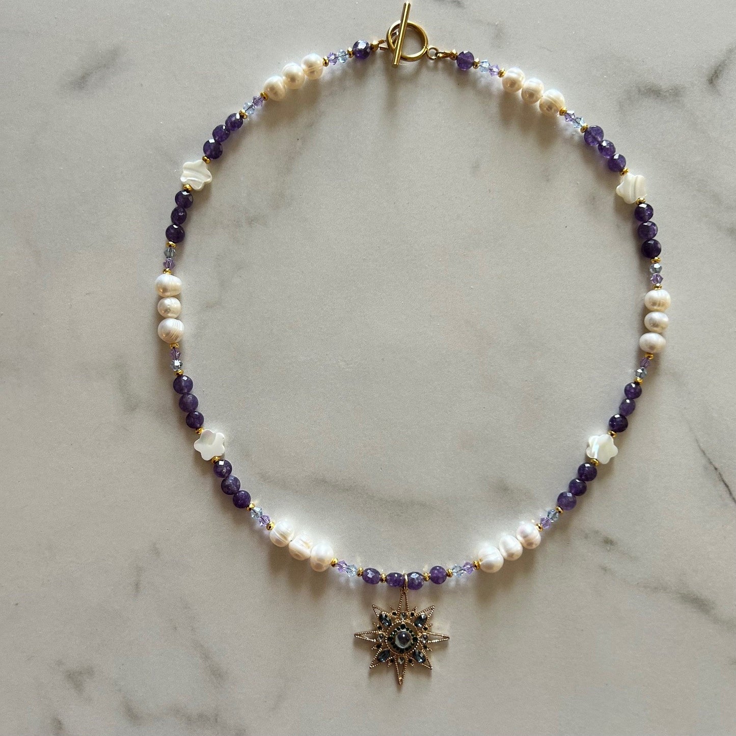 bejeweled • half beaded half pearl necklace
