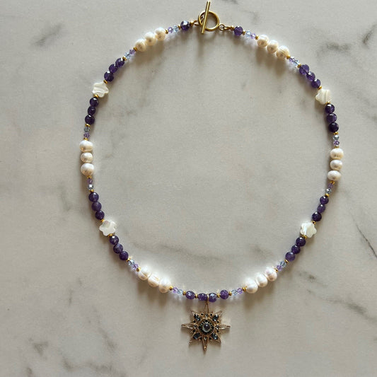 bejeweled • half beaded half pearl necklace