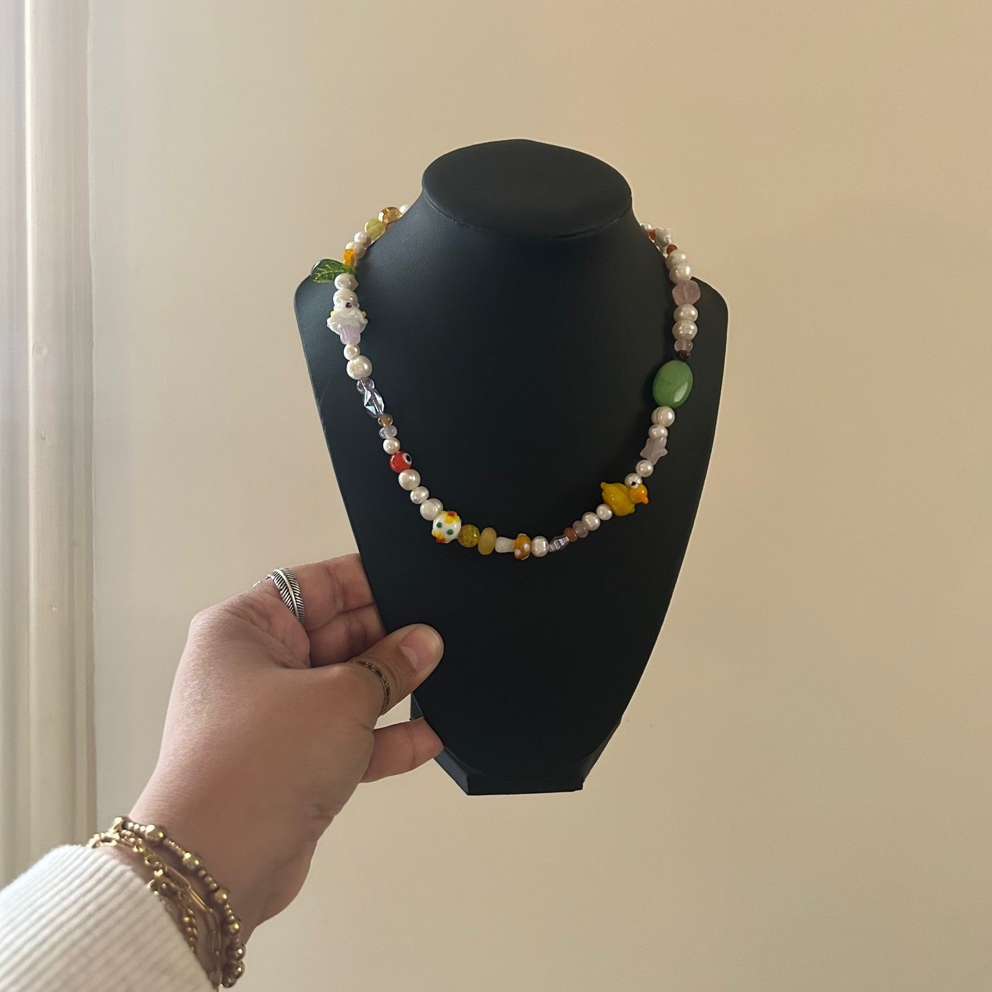 rubber ducky • half beaded half pearl necklace
