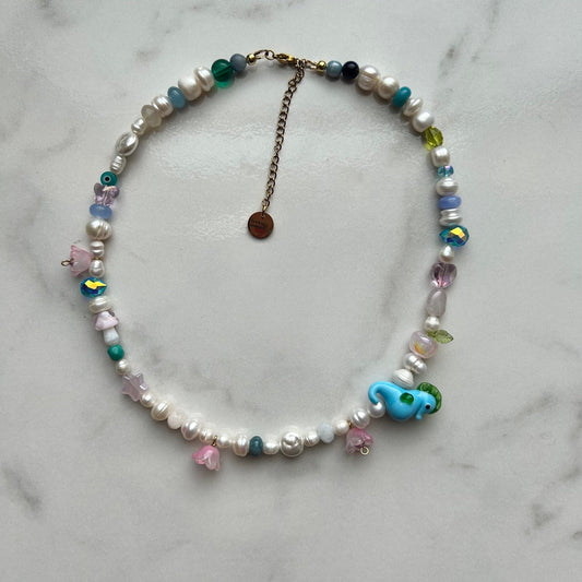 sheldon • half beaded half pearl necklace
