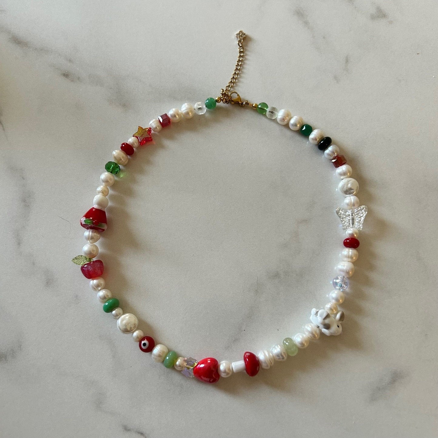 patch • half beaded half pearl necklace