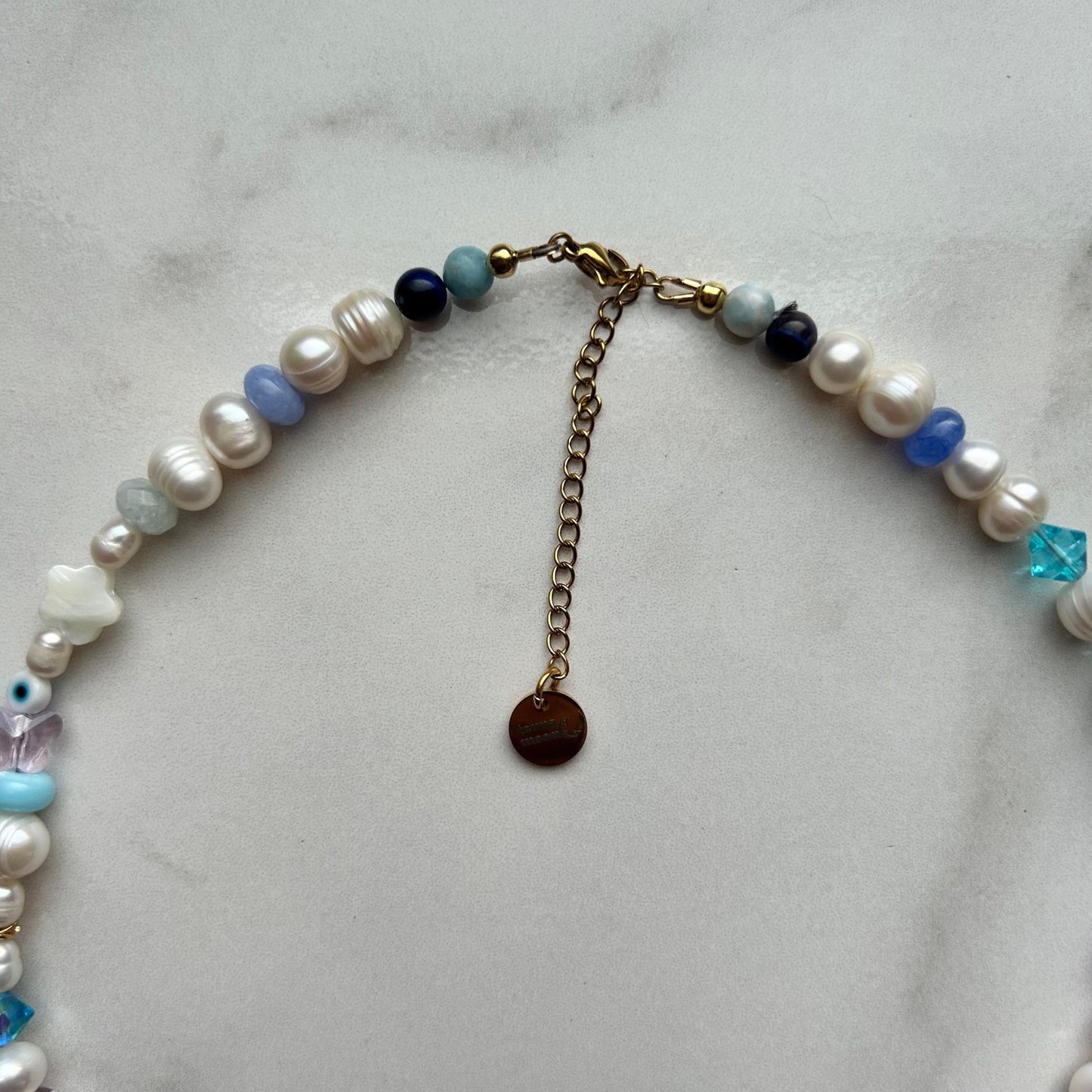 blueberry • half beaded half pearl necklace