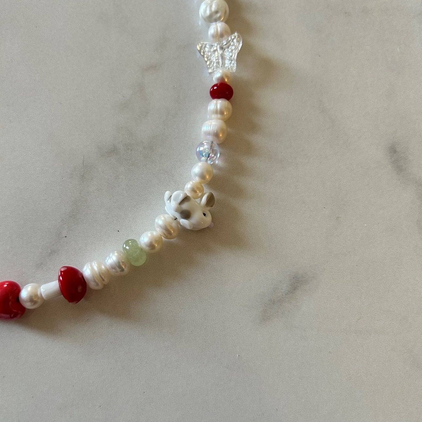 patch • half beaded half pearl necklace