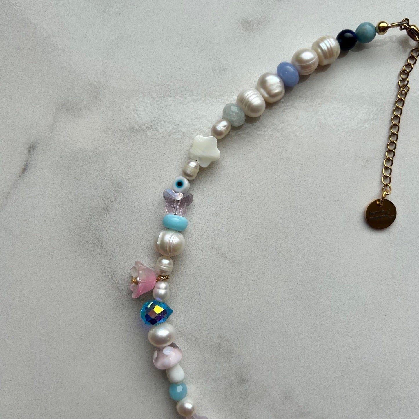blueberry • half beaded half pearl necklace