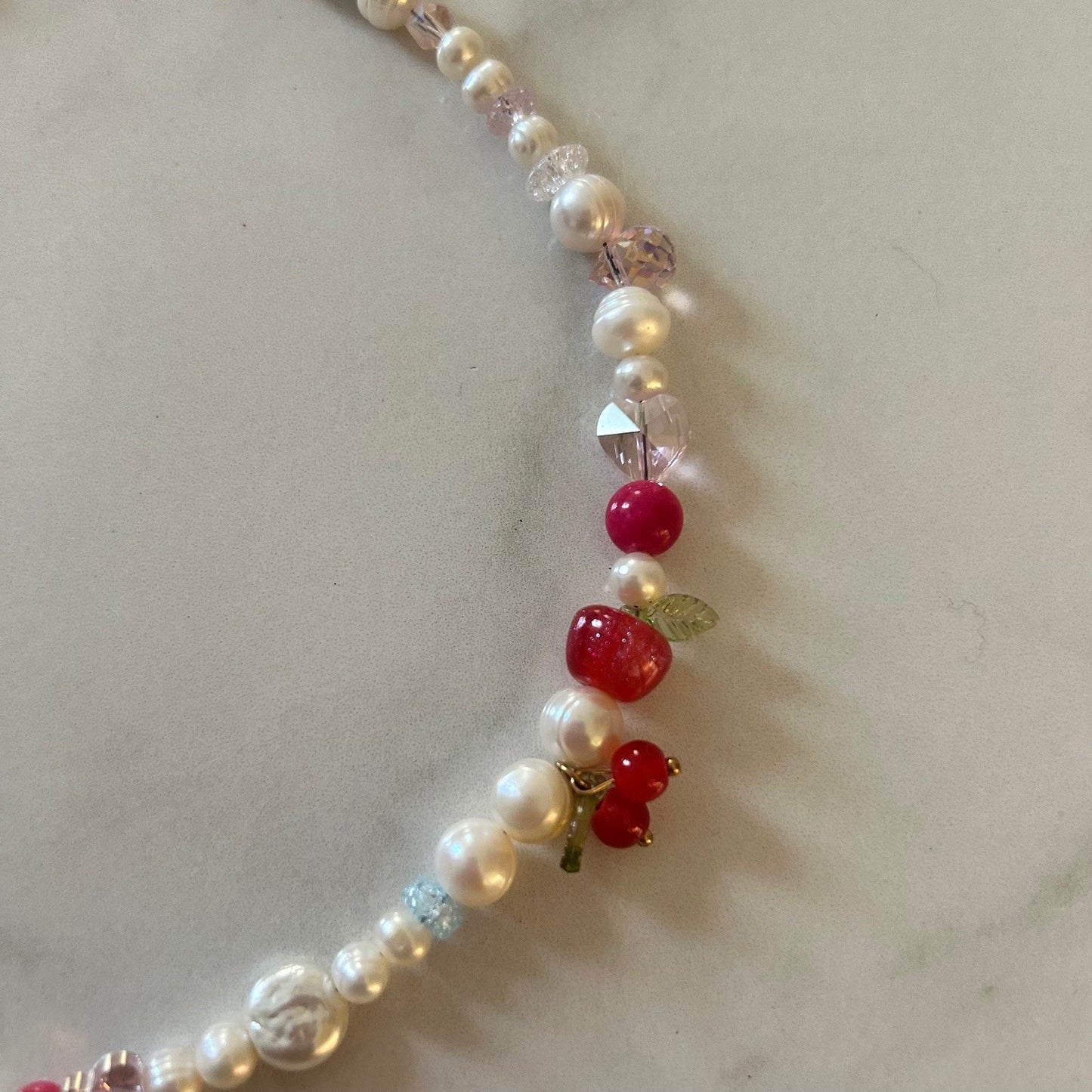 little red hen • half beaded half pearl necklace