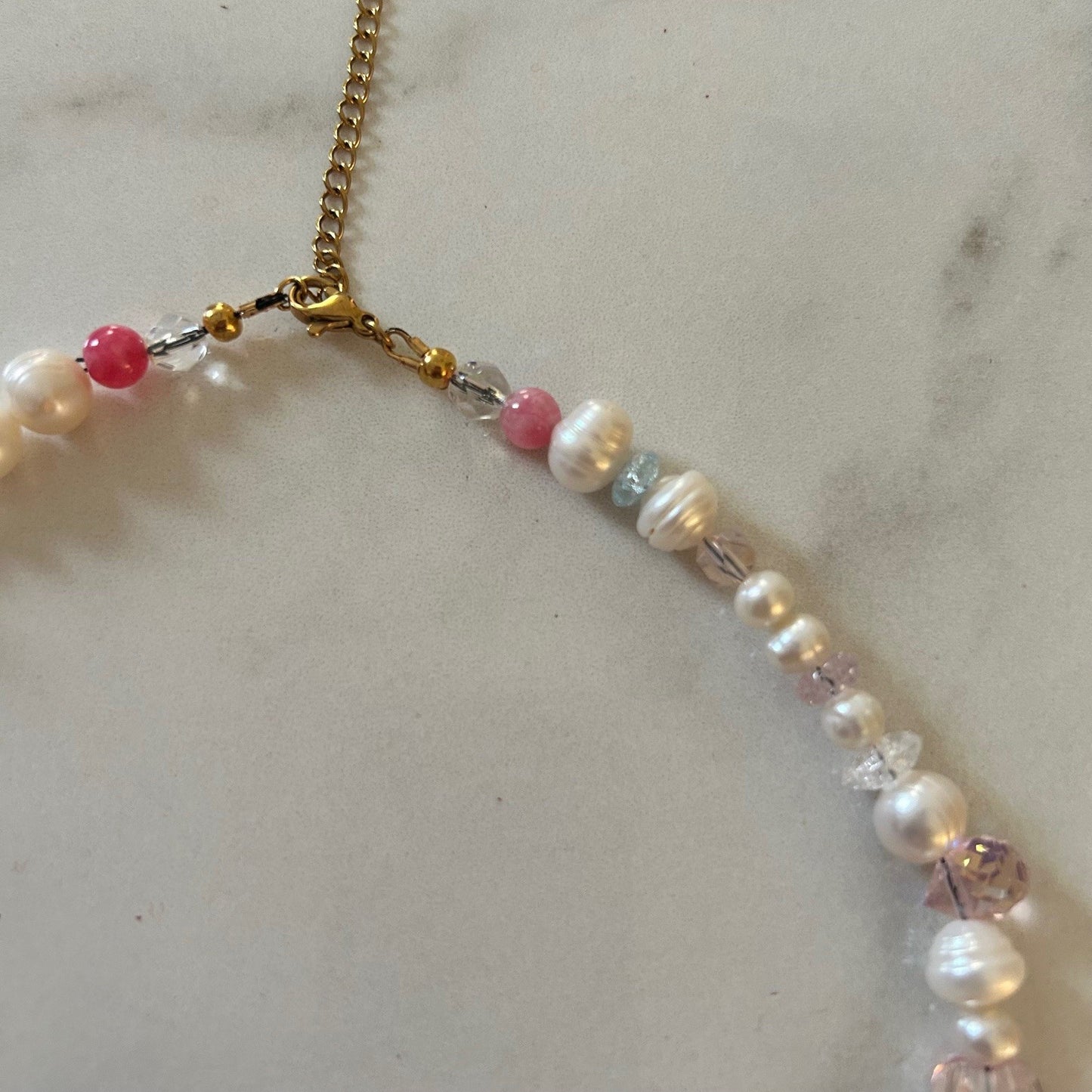 little red hen • half beaded half pearl necklace