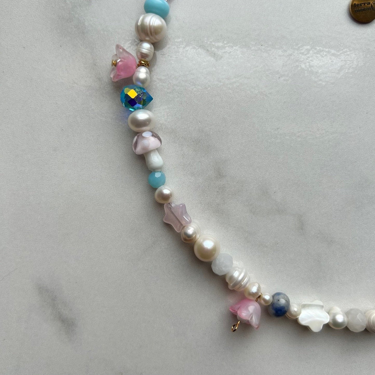 blueberry • half beaded half pearl necklace