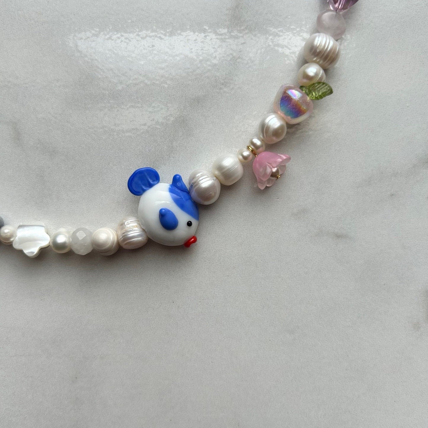 blueberry • half beaded half pearl necklace