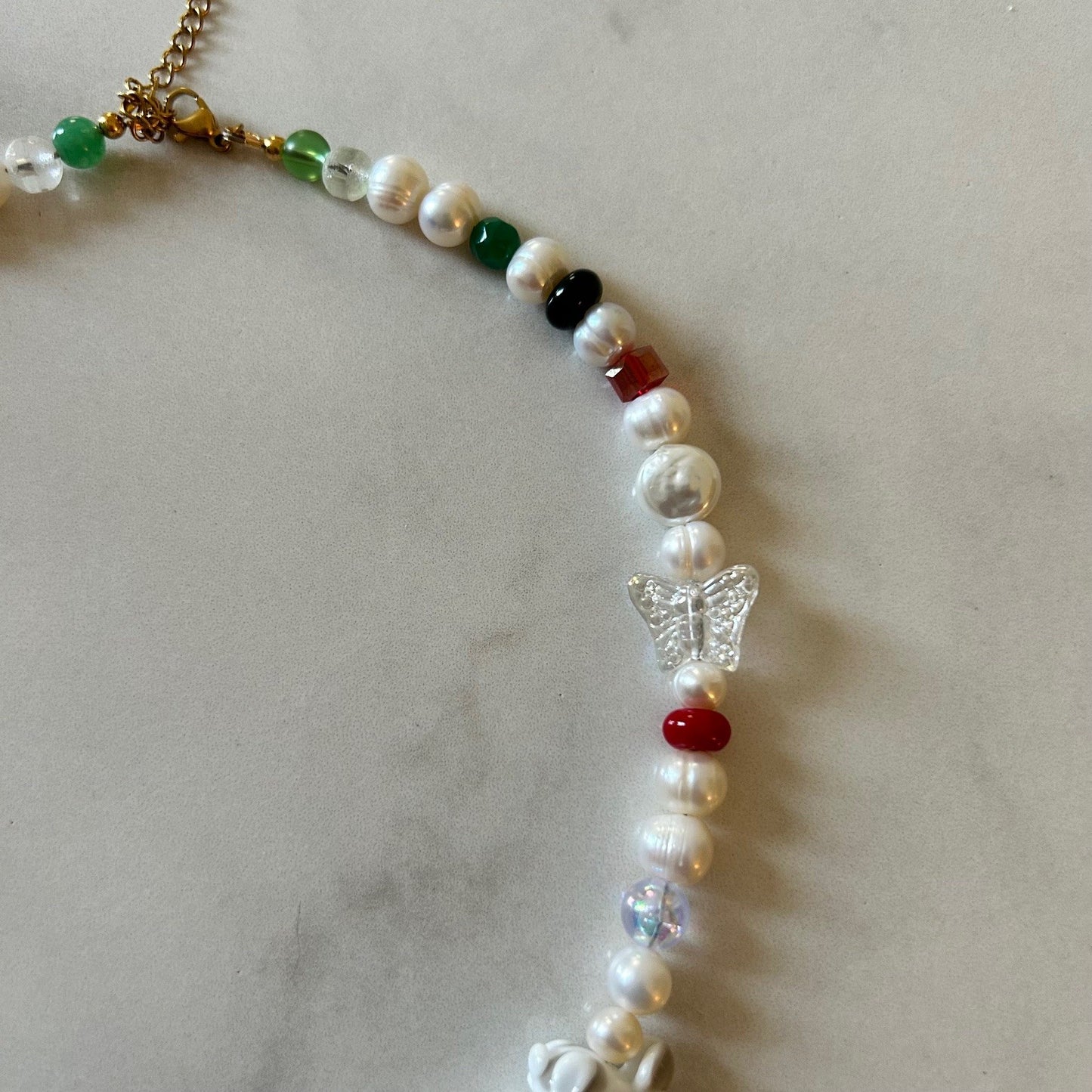 patch • half beaded half pearl necklace