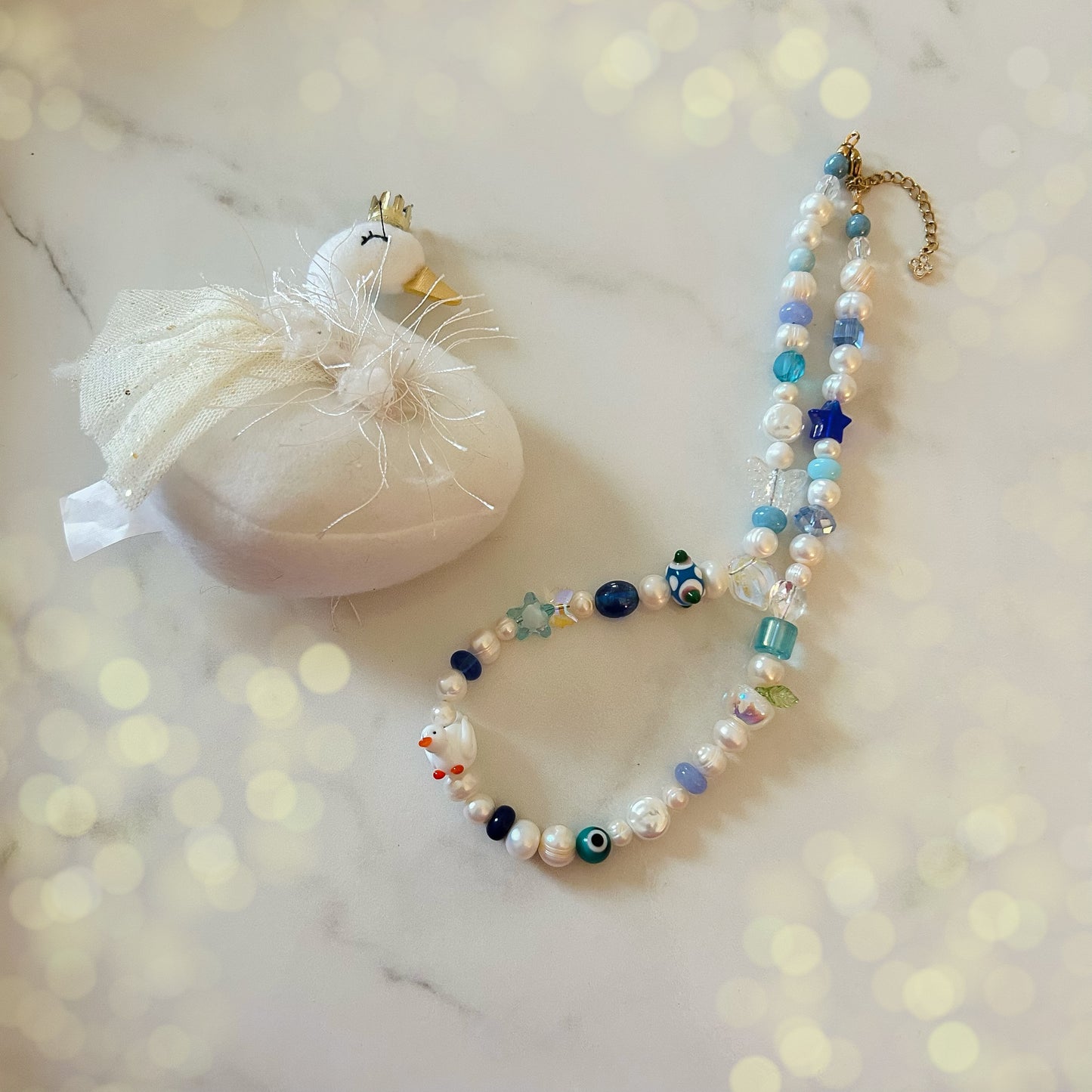 snowdrop  • winter wonderland • half beaded half pearl necklace
